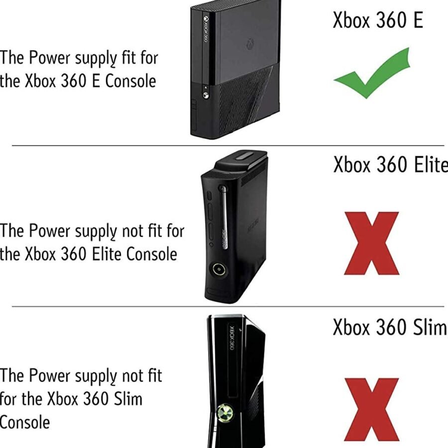 Generic Xbox 360 E Power Supply, Power Supply Cord AC Adapter for Xbox 360 E Black (Copy)