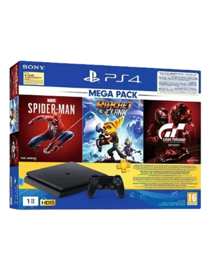 PS4 1TB Slim Bundled with SpiderMan, GTSport, Ratchet & Clank