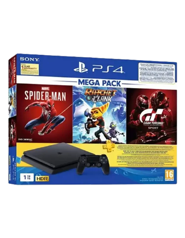 PS4 1TB Slim Bundled with SpiderMan, GTSport, Ratchet & Clank